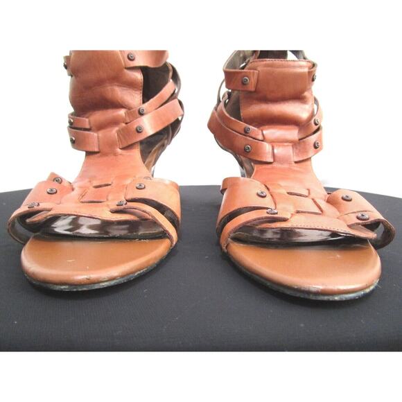 Santana Ginseng Eton Brown Leather Gladiator Wedge High Heels Sandals Women 9M - Picture 5 of 12